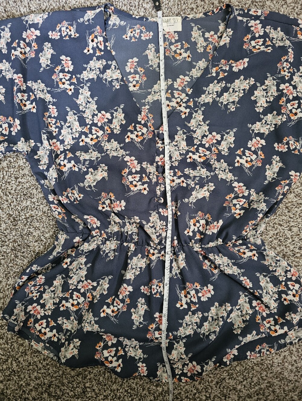 Sienna Sky Navy Floral V-Neck Peplum Blouse - Picture 4 of 4